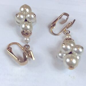 Vintage Earrings Tone Gold & White